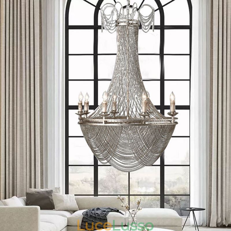 Lampada a sospensione a catena in alluminio Luce creativa Luce decorativa a nappa di lusso Oro Argento