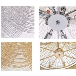 Lampada a sospensione a catena in alluminio Luce creativa Luce decorativa a nappa di lusso Oro Argento