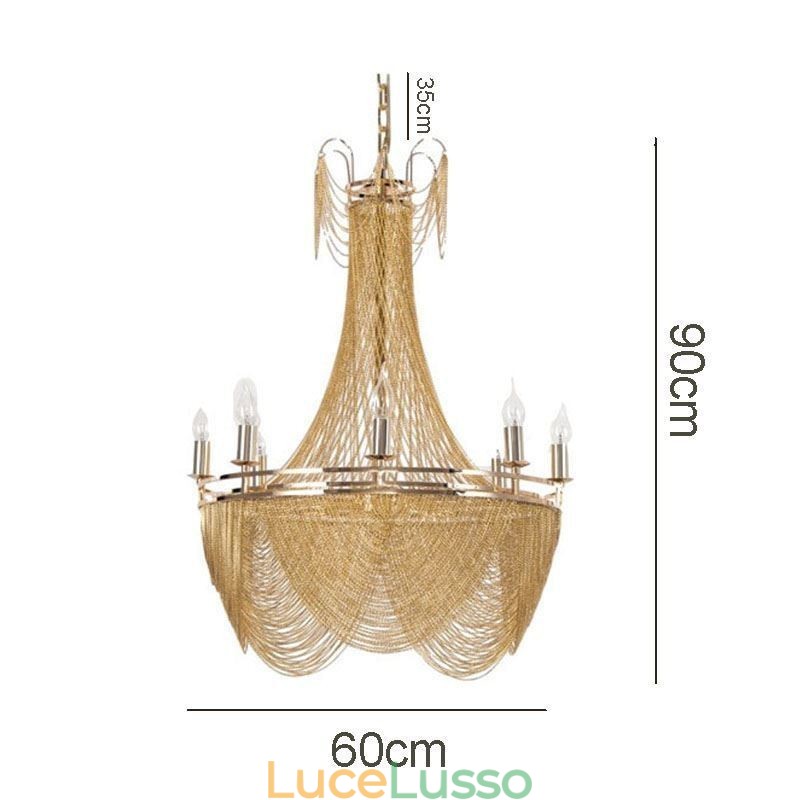 Lampada a sospensione a catena in alluminio Luce creativa Luce decorativa a nappa di lusso Oro Argento
