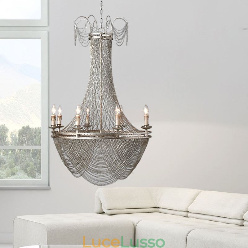 Lampada a sospensione a catena in alluminio Luce creativa Luce decorativa a nappa di lusso Oro Argento