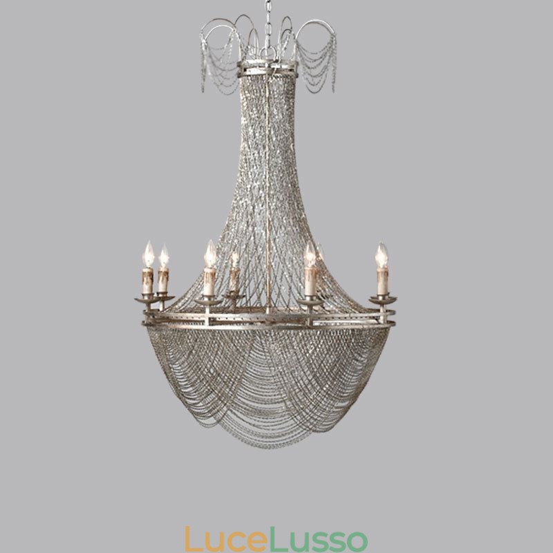 Lampada a sospensione a catena in alluminio Luce creativa Luce decorativa a nappa di lusso Oro Argento