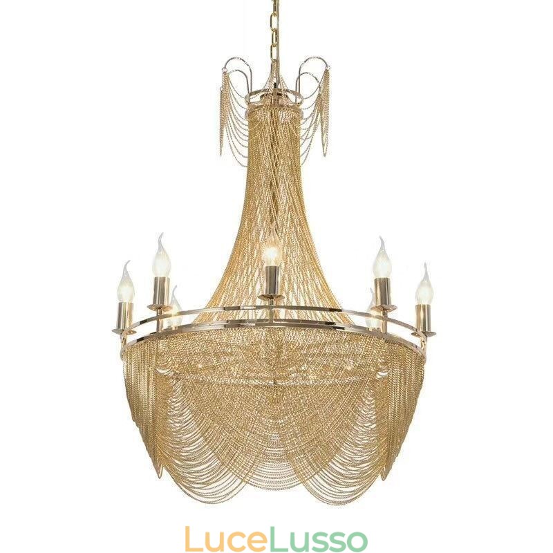 Lampada a sospensione a catena in alluminio Luce creativa Luce decorativa a nappa di lusso Oro Argento