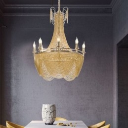 Lampada a sospensione a catena in alluminio Luce creativa Luce decorativa a nappa di lusso Oro Argento