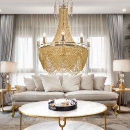 Lampada a sospensione a catena in alluminio Luce creativa Luce decorativa a nappa di lusso Oro Argento