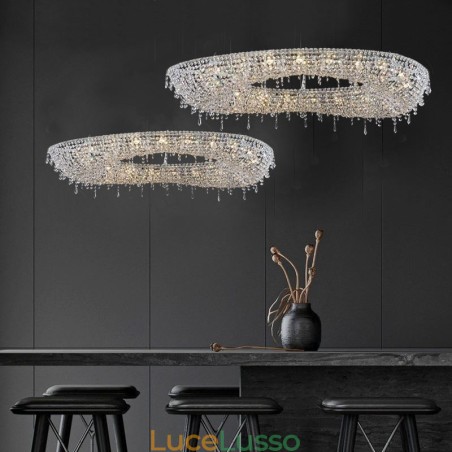 Lampada a sospensione in cristallo Lampada da soffitto ovale moderna di lusso Lampada a sospensione in cristallo Lampada da soffitto ovale moderna di lusso
