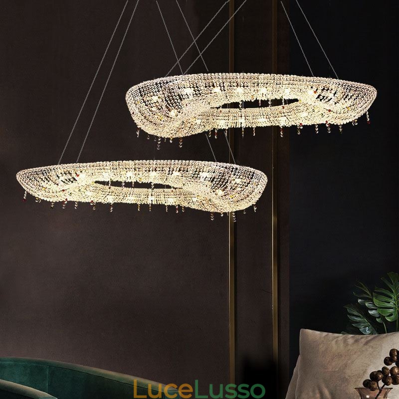 Lampada a sospensione in cristallo Lampada da soffitto ovale moderna di lusso