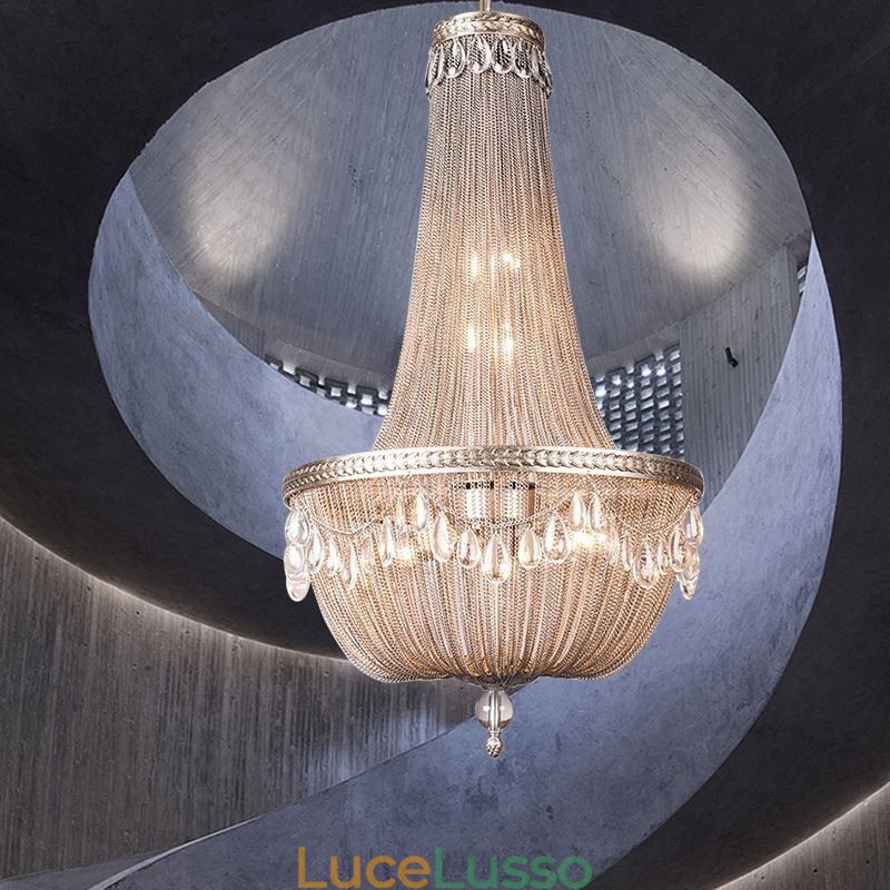 Lampada a sospensione Tassel Retro American Duplex in alluminio con catena a soffitto