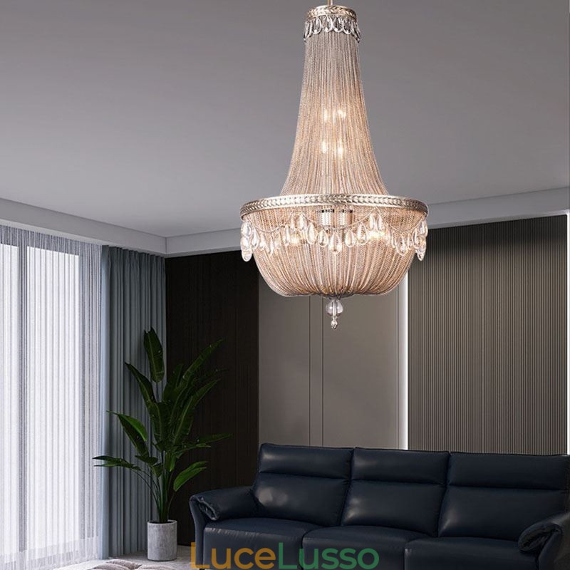 Lampada a sospensione Tassel Retro American Duplex in alluminio con catena a soffitto