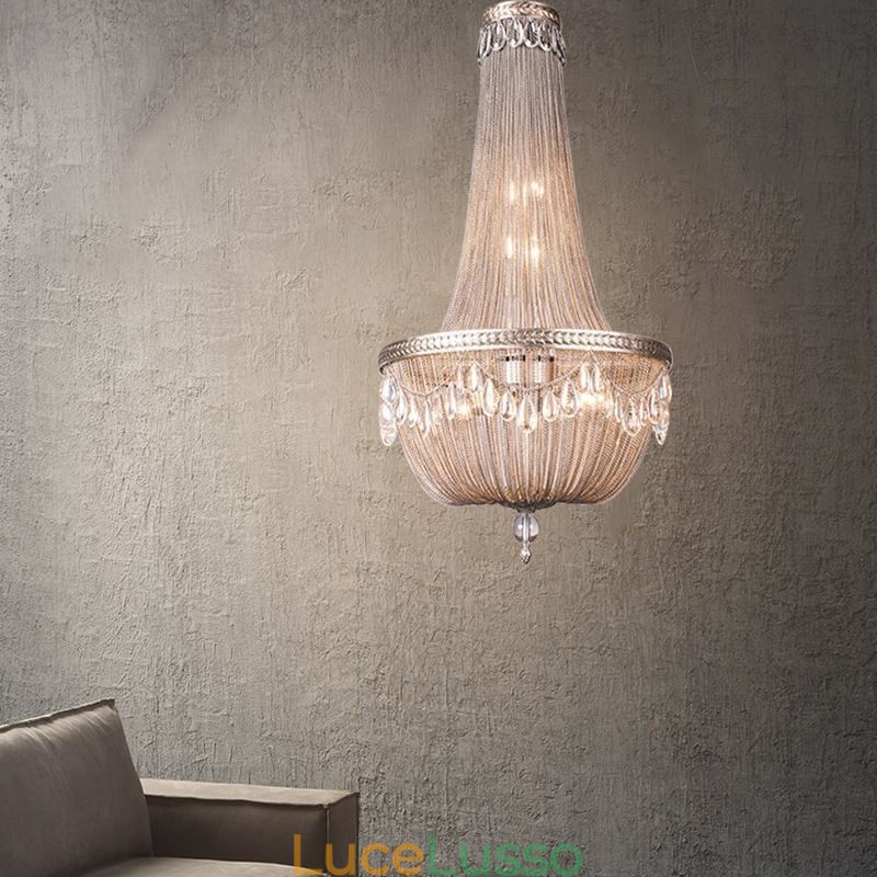Lampada a sospensione Tassel Retro American Duplex in alluminio con catena a soffitto