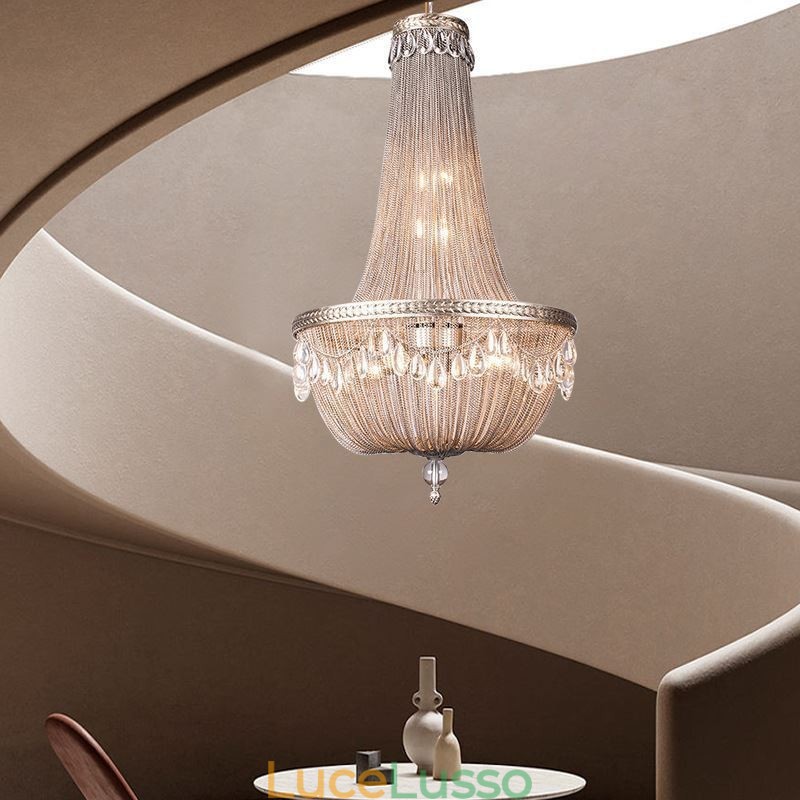 Lampada a sospensione Tassel Retro American Duplex in alluminio con catena a soffitto