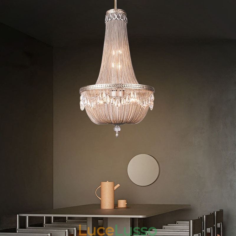 Lampada a sospensione Tassel Retro American Duplex in alluminio con catena a soffitto