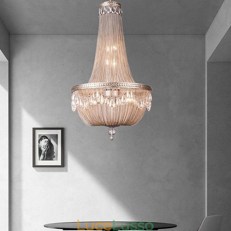 Lampada a sospensione Tassel Retro American Duplex in alluminio con catena a soffitto