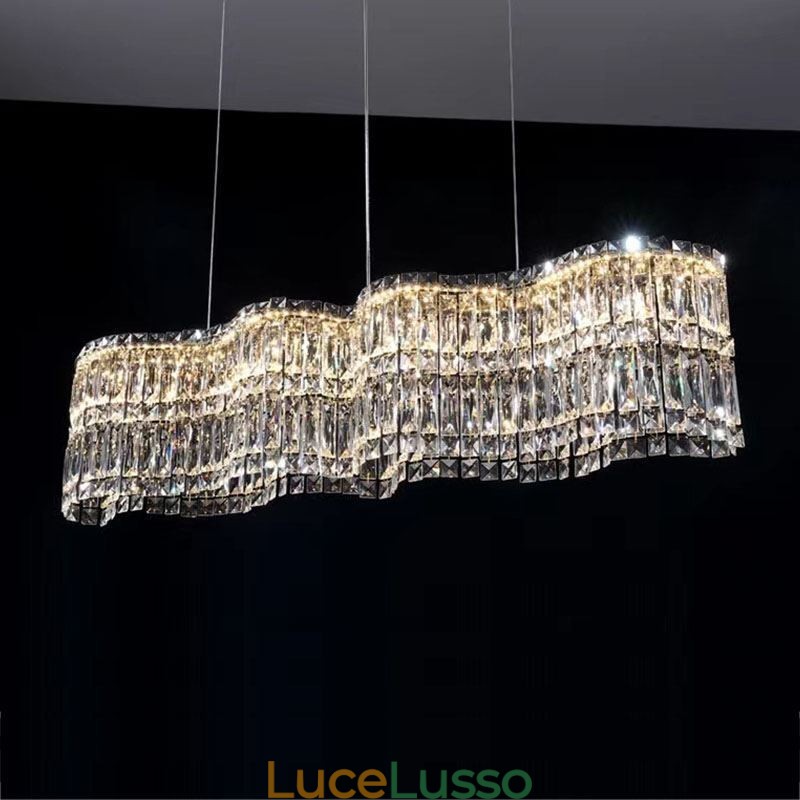 Lampada a sospensione in cristallo lungo, lampada da soffitto decorativa di lusso