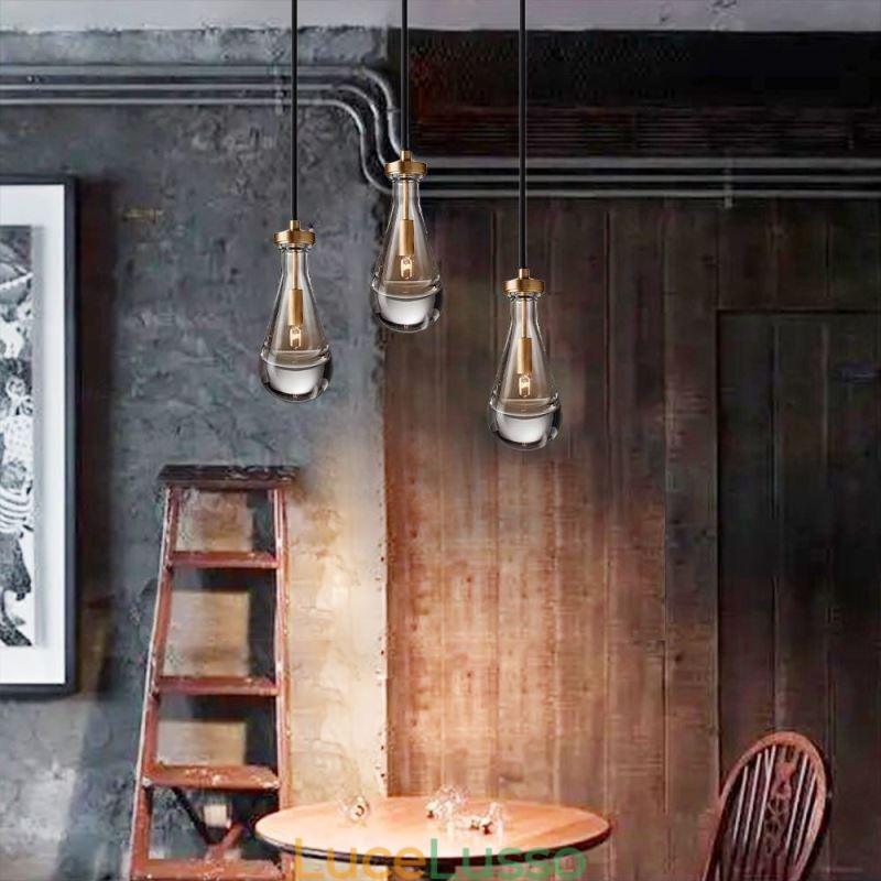 Lampada a sospensione a goccia d'acqua, moderna, minimalista, in rame, arte, lampada da soffitto