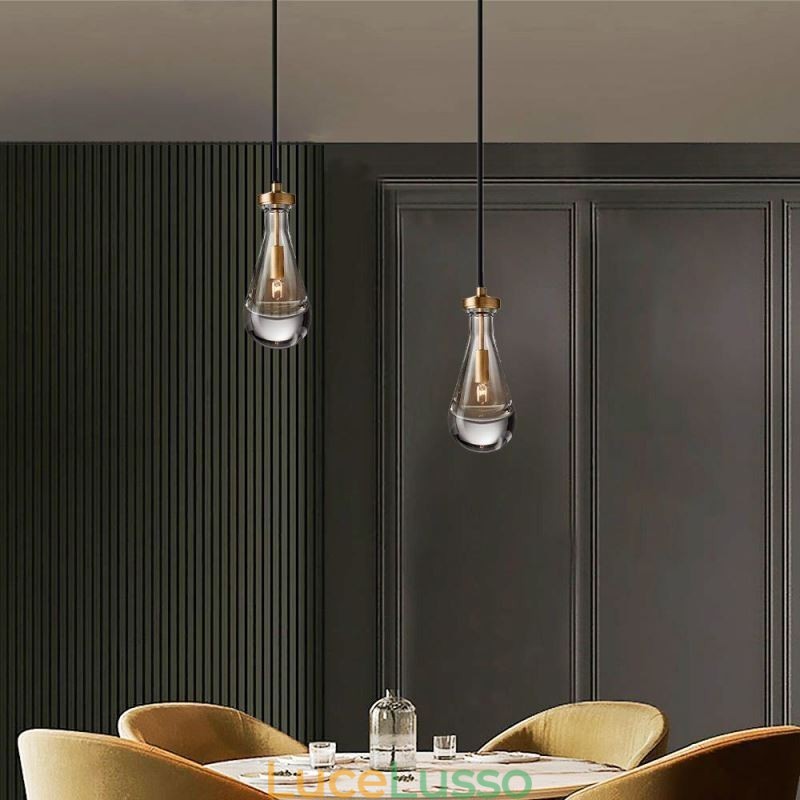 Lampada a sospensione a goccia d'acqua, moderna, minimalista, in rame, arte, lampada da soffitto