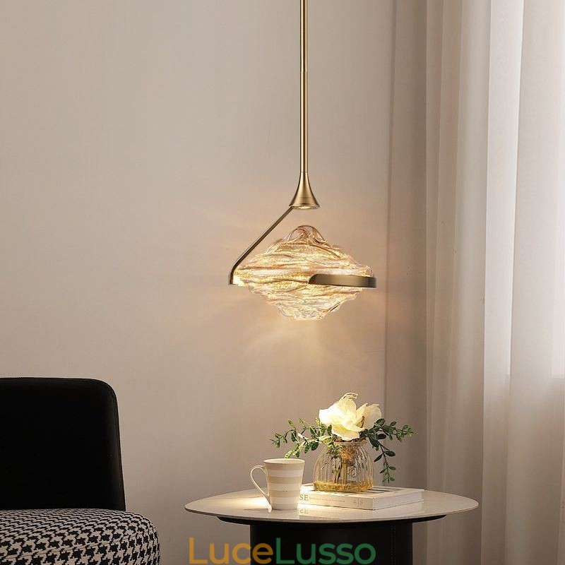 Lampada a sospensione moderna minimalista in ferro battuto e vetro lava
