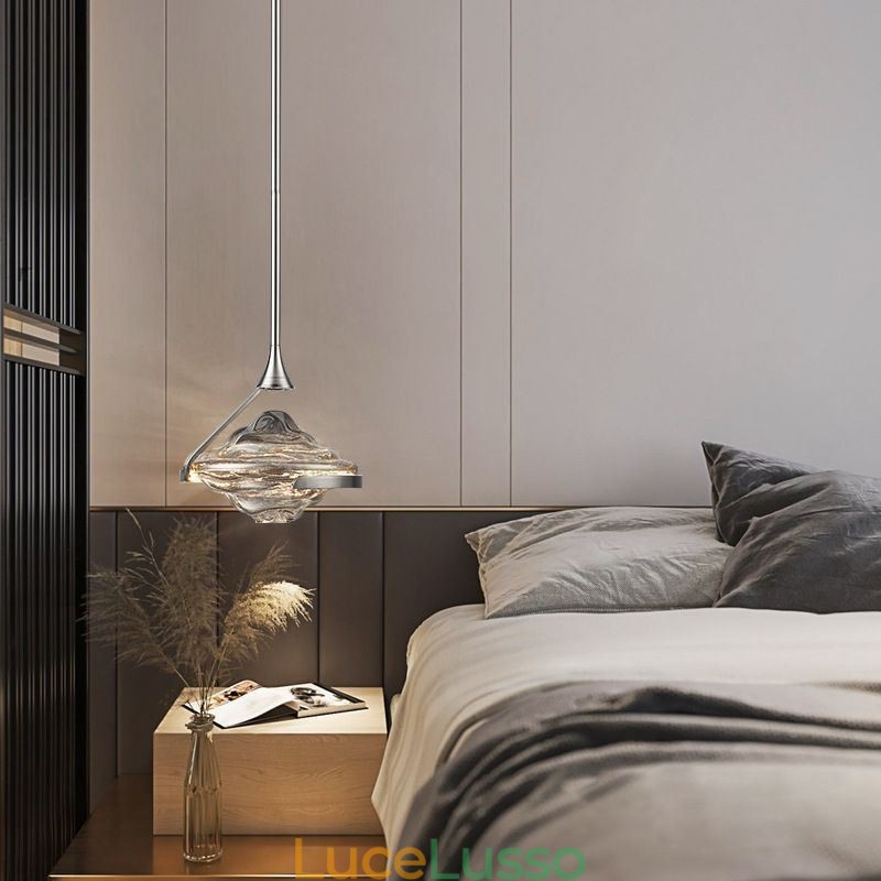 Lampada a sospensione moderna minimalista in ferro battuto e vetro lava