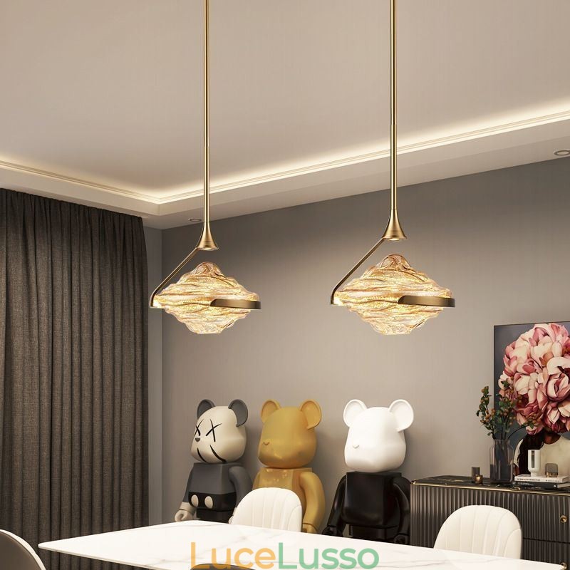 Lampada a sospensione moderna minimalista in ferro battuto e vetro lava