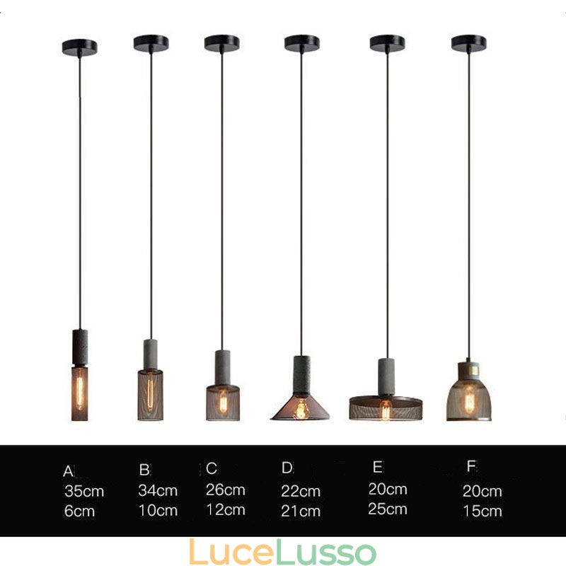 Lampada a sospensione nera, griglia in cemento, lampada da soffitto retrò country
