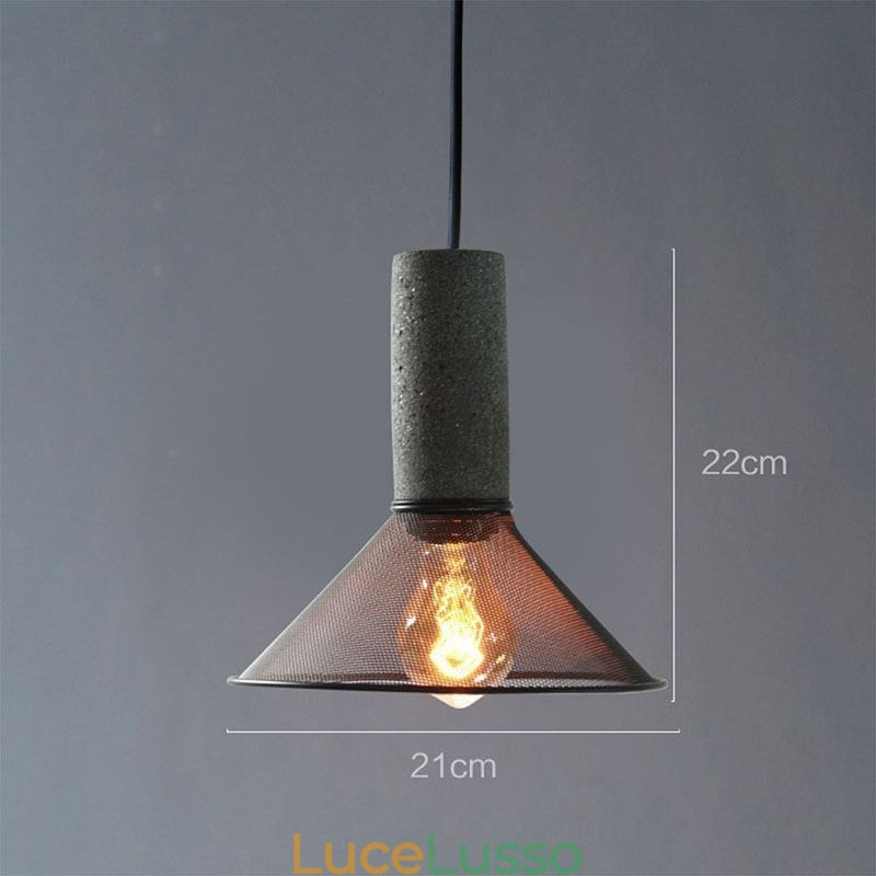 Lampada a sospensione nera, griglia in cemento, lampada da soffitto retrò country