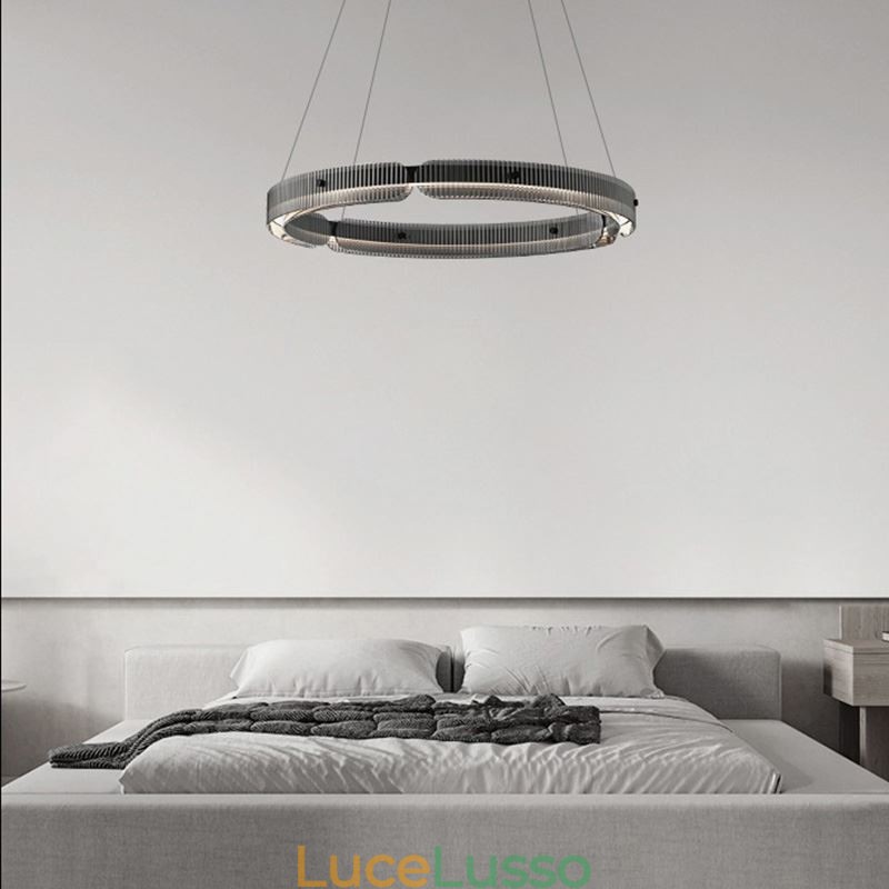 Lampada a sospensione circolare 60 80CM Lampada da soffitto in vetro dimmerabile con telecomando