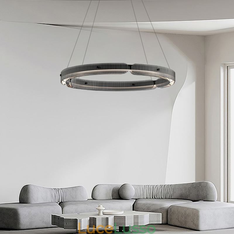 Lampada a sospensione circolare 60 80CM Lampada da soffitto in vetro dimmerabile con telecomando