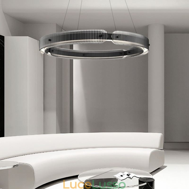 Lampada a sospensione circolare 60 80CM Lampada da soffitto in vetro dimmerabile con telecomando