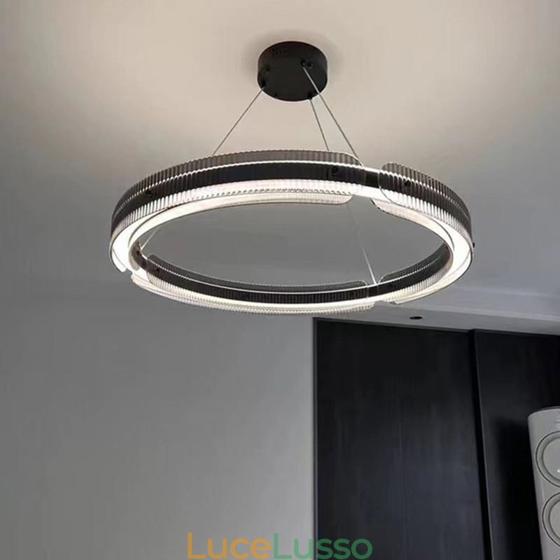 Lampada a sospensione circolare 60 80CM Lampada da soffitto in vetro dimmerabile con telecomando