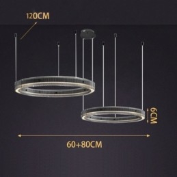 Lampada a sospensione 60+80CM Doppio cerchio Lampada da soffitto in vetro Regolabile in continuo con telecomando