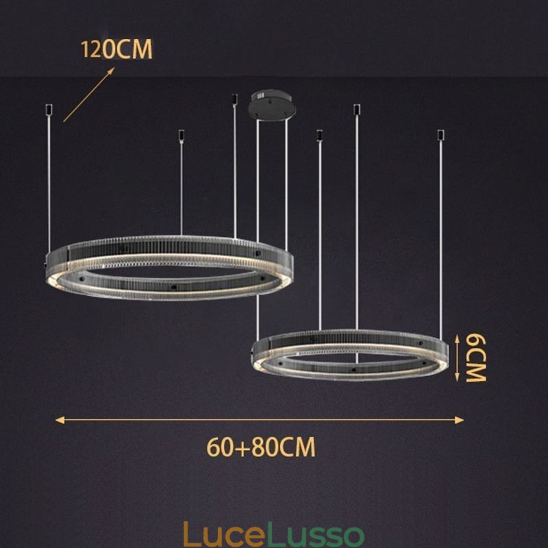 Lampada a sospensione 60+80CM Doppio cerchio Lampada da soffitto in vetro Regolabile in continuo con telecomando