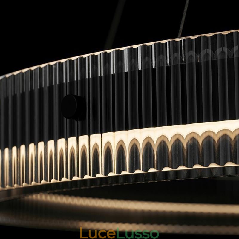 Lampada a sospensione 60+80CM Doppio cerchio Lampada da soffitto in vetro Regolabile in continuo con telecomando