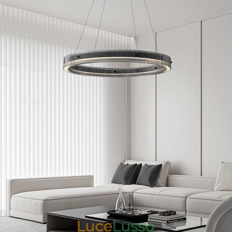 Lampada a sospensione in vetro 60 80CM Lampada da soffitto circolare dimmerabile con telecomando