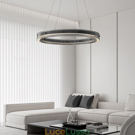 Lampada a sospensione in vetro 60 80CM Lampada da soffitto circolare dimmerabile con telecomando Lampada a sospensione in vetro 60 80CM Lampada da soffitto circolare dimmerabile con telecomando