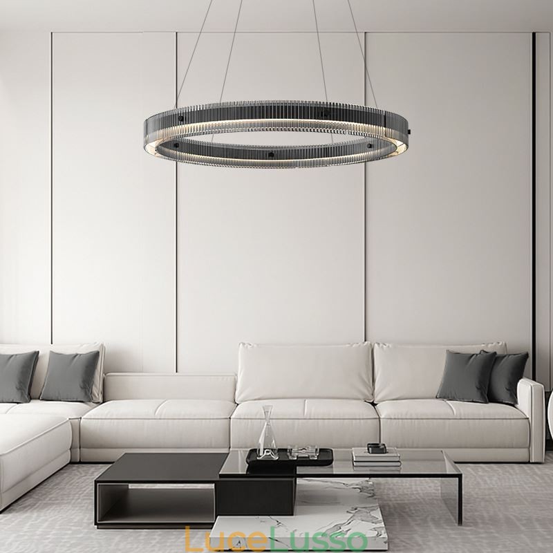 Lampada a sospensione in vetro 60 80CM Lampada da soffitto circolare dimmerabile con telecomando