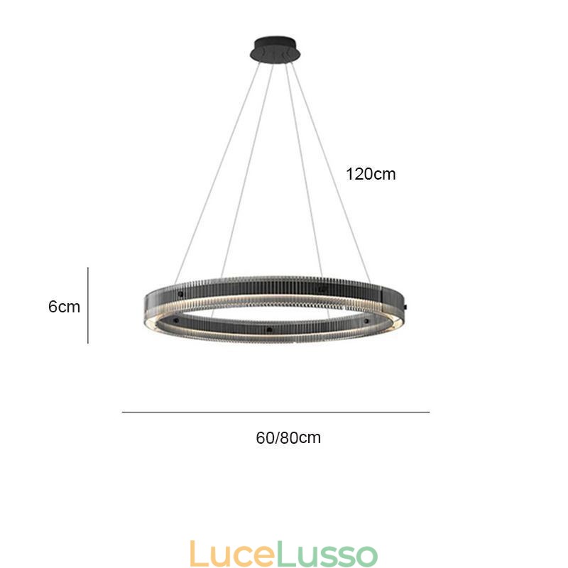 Lampada a sospensione in vetro 60 80CM Lampada da soffitto circolare dimmerabile con telecomando