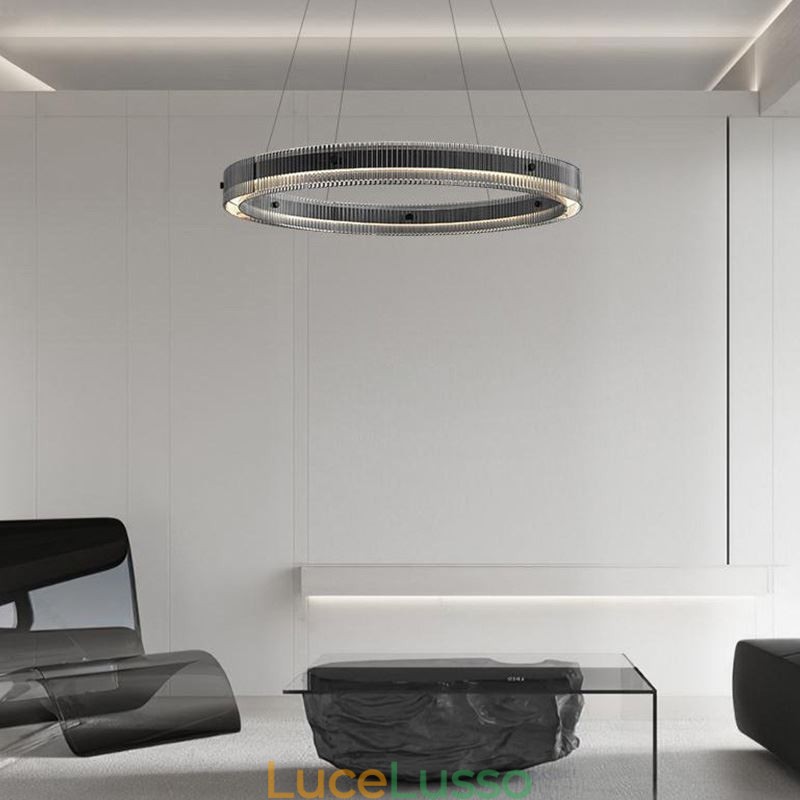 Lampada a sospensione in vetro 60 80CM Lampada da soffitto circolare dimmerabile con telecomando