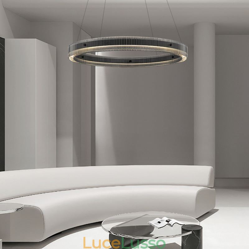 Lampada a sospensione in vetro 60 80CM Lampada da soffitto circolare dimmerabile con telecomando