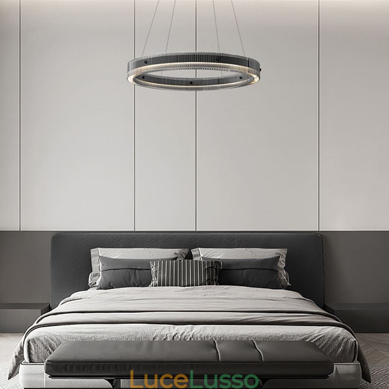 Lampada a sospensione in vetro 60 80CM Lampada da soffitto circolare dimmerabile con telecomando