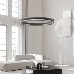 Lampada a sospensione in vetro 60 80CM Lampada da soffitto circolare dimmerabile con telecomando