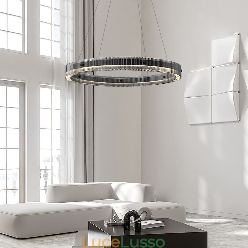 Lampada a sospensione in vetro 60 80CM Lampada da soffitto circolare dimmerabile con telecomando