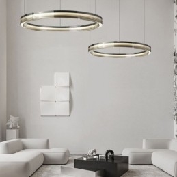 Lampada da soffitto in vetro 60+80CM Decorazione circolare Lampada a sospensione a doppio cerchio Dimmerazione tricromatica