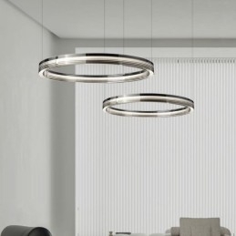 Lampada da soffitto in vetro 60+80CM Decorazione circolare Lampada a sospensione a doppio cerchio Dimmerazione tricromatica