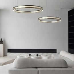 Lampada da soffitto in vetro 60+80CM Decorazione circolare Lampada a sospensione a doppio cerchio Dimmerazione tricromatica