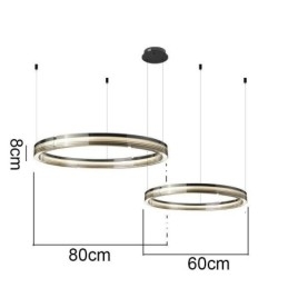 Lampada da soffitto in vetro 60+80CM Decorazione circolare Lampada a sospensione a doppio cerchio Dimmerazione tricromatica