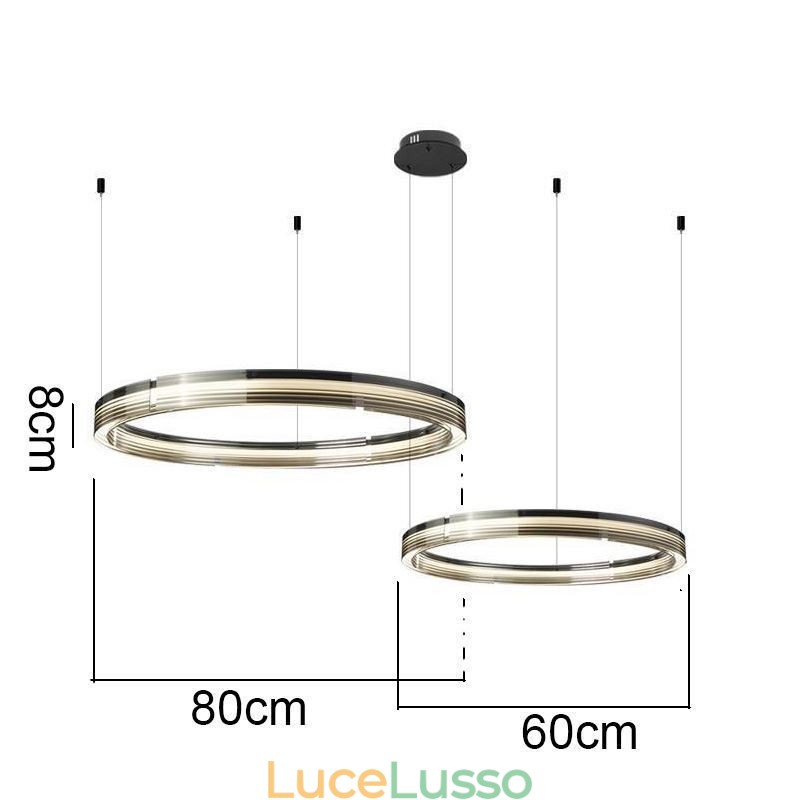 Lampada da soffitto in vetro 60+80CM Decorazione circolare Lampada a sospensione a doppio cerchio Dimmerazione tricromatica