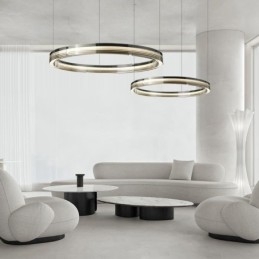 Lampada da soffitto in vetro 60+80CM Decorazione circolare Lampada a sospensione a doppio cerchio Dimmerazione tricromatica