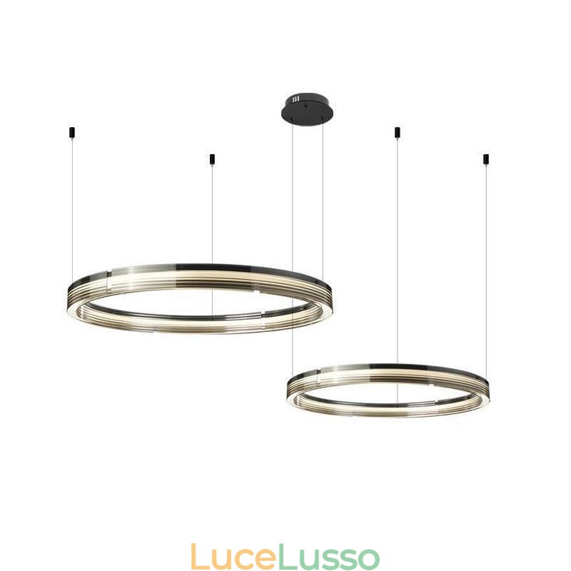 Lampada da soffitto in vetro 60+80CM Decorazione circolare Lampada a sospensione a doppio cerchio Dimmerazione tricromatica