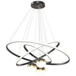 Semplice lampada a sospensione in ferro battuto, plafoniera a tre cerchi in silicone