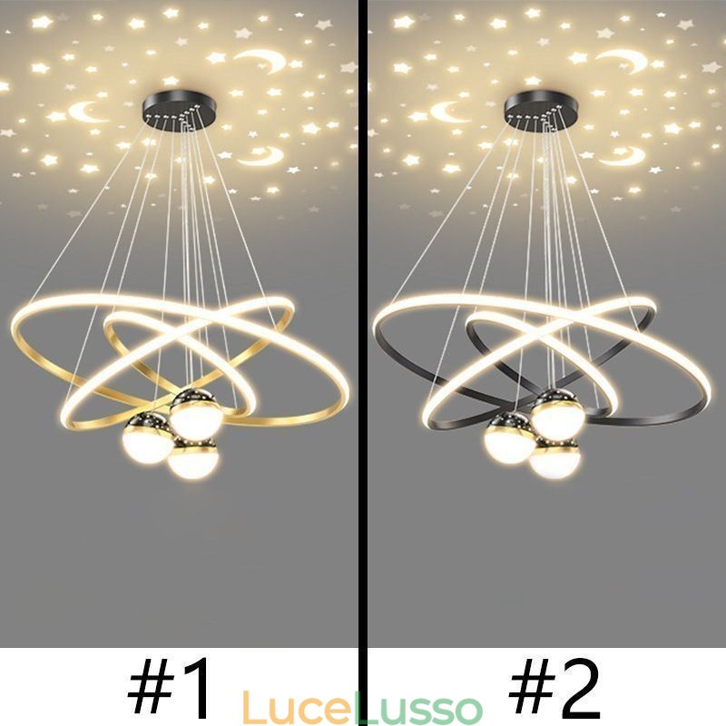 Semplice lampada a sospensione in ferro battuto, plafoniera a tre cerchi in silicone