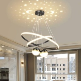 Lampada a sospensione moderna in ferro battuto, plafoniera a doppio cerchio in silicone